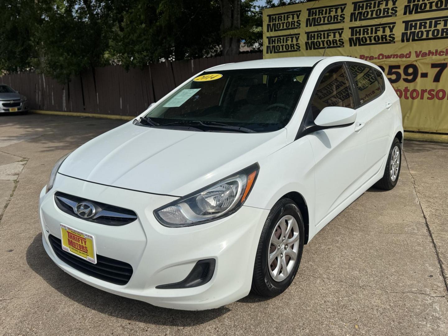 2014 White /Silver Hyundai Accent GS 5-Door (KMHCT5AE4EU) with an 1.6L L4 DOHC 16V engine, located at 16710 Clay Rd., Houston, TX, 77084, (281) 859-7900, 29.834864, -95.656166 - Photo#1