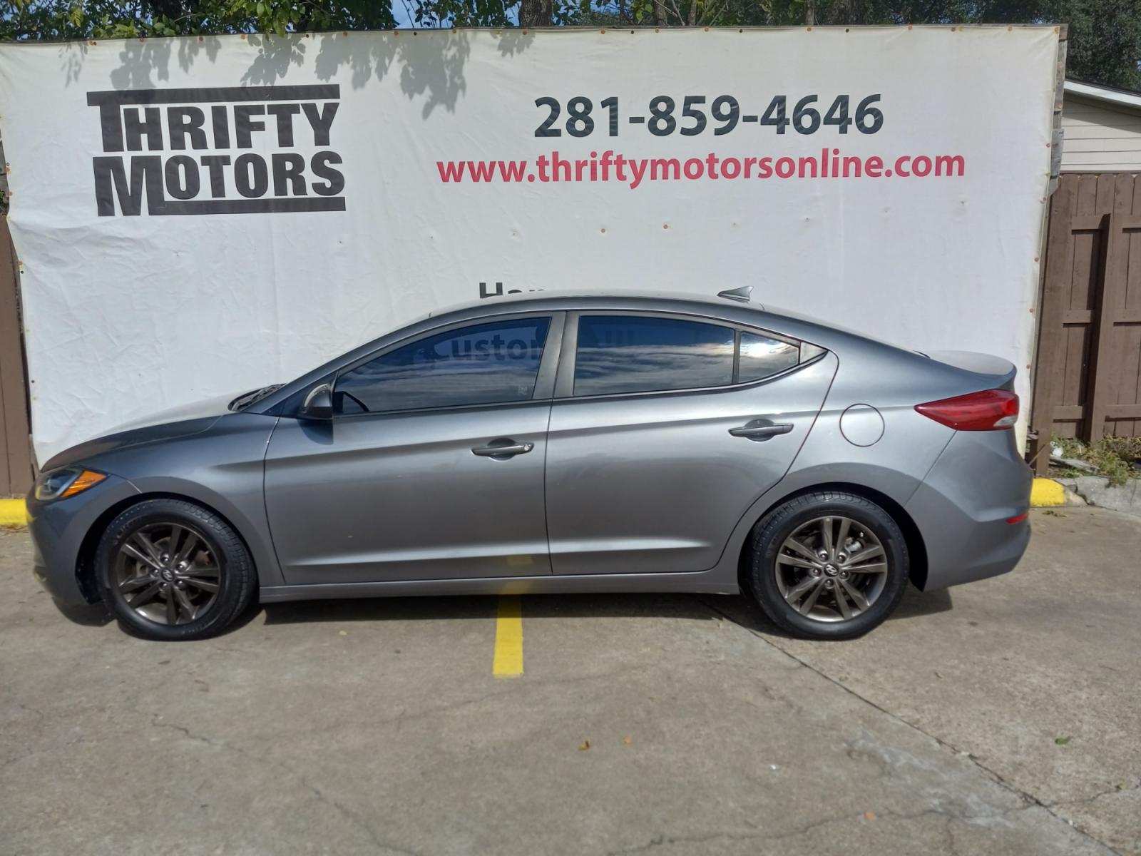 2018 Gray Hyundai Elantra Limited (5NPD84LF6JH) with an 1.8L L4 DOHC 16V engine, 6A transmission, located at 16710 Clay Rd., Houston, TX, 77084, (281) 859-7900, 29.834864, -95.656166 - Low Down. Low Payments. - Photo #0