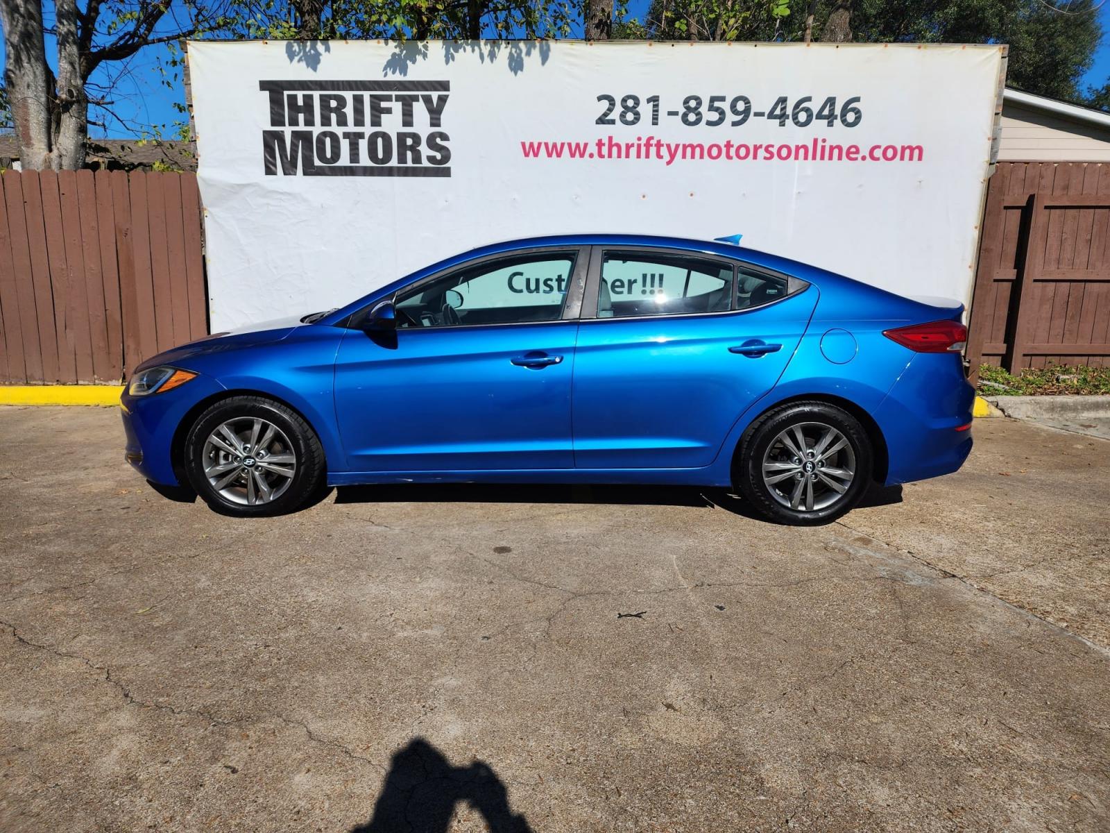 2017 Blue Hyundai Elantra Limited (5NPD84LF2HH) with an 1.8L L4 DOHC 16V engine, 6A transmission, located at 16710 Clay Rd., Houston, TX, 77084, (281) 859-7900, 29.834864, -95.656166 - Low Dow. Low Payments. - Photo #0