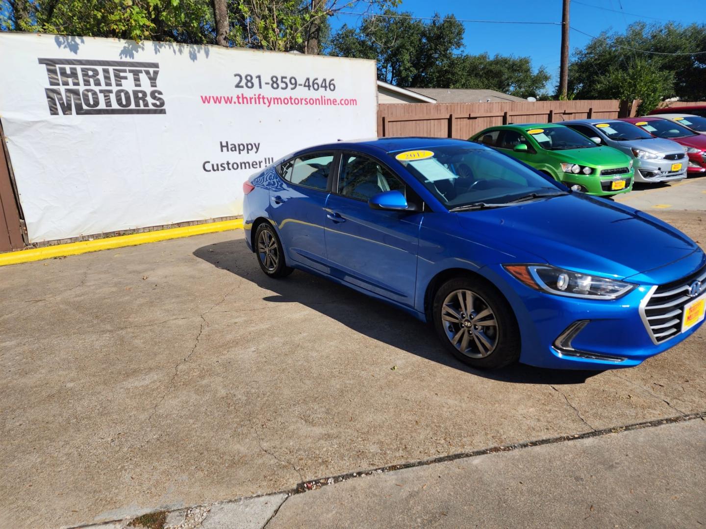 2017 Blue Hyundai Elantra Limited (5NPD84LF2HH) with an 1.8L L4 DOHC 16V engine, 6A transmission, located at 16710 Clay Rd., Houston, TX, 77084, (281) 859-7900, 29.834864, -95.656166 - Photo#2
