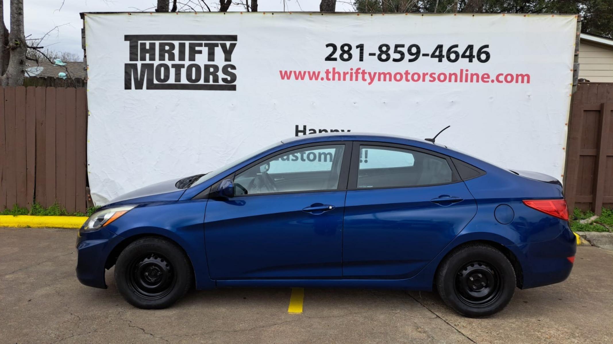 2016 Blue Hyundai Accent SE 4-Door 6A (KMHCT4AE8GU) with an 1.6L L4 DOHC 16V engine, 6A transmission, located at 16710 Clay Rd., Houston, TX, 77084, (281) 859-7900, 29.834864, -95.656166 - Photo #0